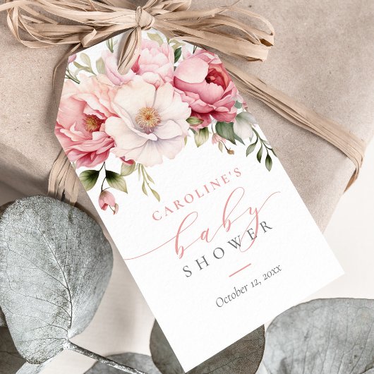 ピンクフローラベビーイン開花ガールベビーシャワー ギフトタグ