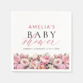 ピンクフローラベビーイン開花ガールベビーシャワー スタンダードカクテルナプキン (正面)
