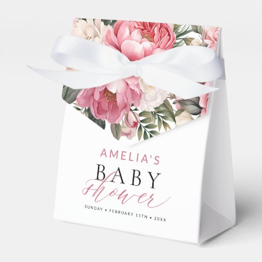 ピンクフローラベビーイン開花ガールベビーシャワー フェイバーボックス (正面サイド)