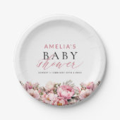 ピンクフローラベビーイン開花ガールベビーシャワー ペーパープレート (正面)