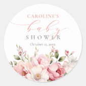 ピンクフローラベビーイン開花ガールベビーシャワー ラウンドシール (正面)