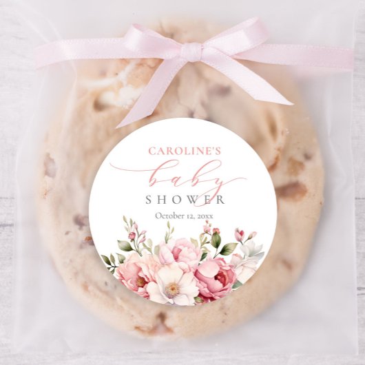 ピンクフローラベビーイン開花ガールベビーシャワー ラウンドシール