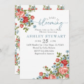 ピンクフローラベビーイン開花ガールベビーシャワー 招待状 (正面/裏面)