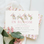 ピンクフローラベビーイン開花ガールベビーシャワー 招待状