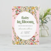 ピンクフローラベビーイン開花ベビーシャワー招待状 招待状 (スタンド正面)