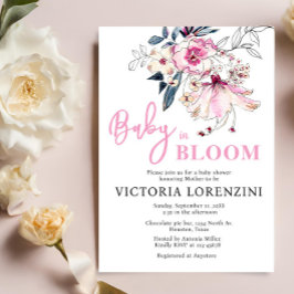 ピンクフローラベビーイン開花ベビーシャワー招待状 招待状