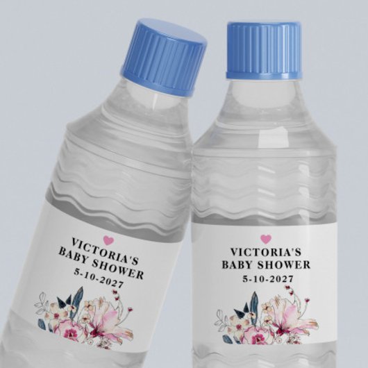 ピンクフローラベビーイン開花ベビーシャワー ペットボトルラベル