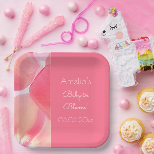 ピンクフローラベビーイン開花ベビーシャワー ペーパープレート (パーティー)
