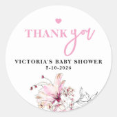 ピンクフローラベビーイン開花ベビーシャワー ラウンドシール (正面)