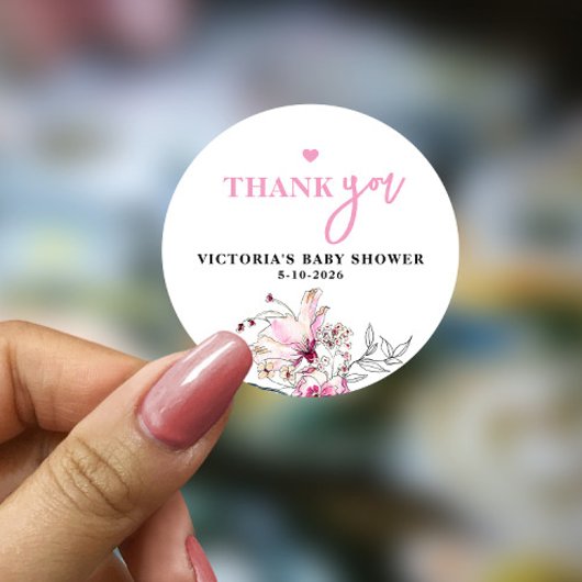 ピンクフローラベビーイン開花ベビーシャワー ラウンドシール