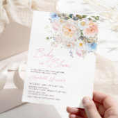 ピンクフローラベビーイン開花ベビーシャワー 招待状