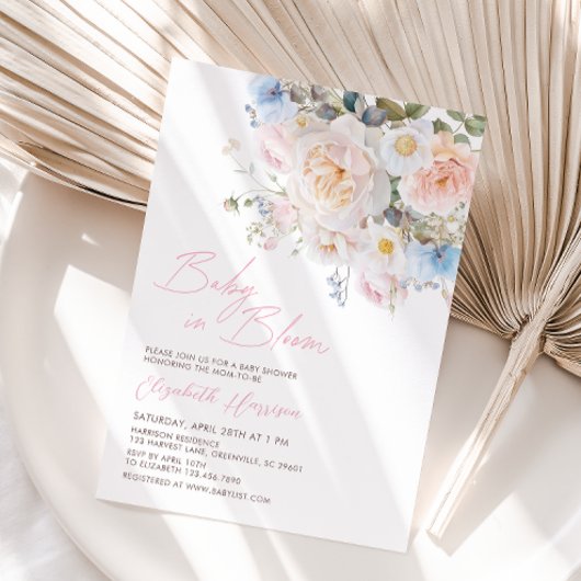 ピンクフローラベビーイン開花ベビーシャワー 招待状