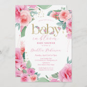 ピンクフローラベビーイン開花ベビーシャワー 招待状 (正面/裏面)