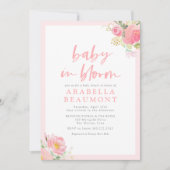 ピンクフローラベビーイン開花ベビーシャワー 招待状 (正面)