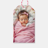 ピンクフローラベビーガールと白い子猫 ギフトタグ (正面)