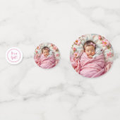 ピンクフローラベビーガールと白い子猫 コンフェッティ (正面)