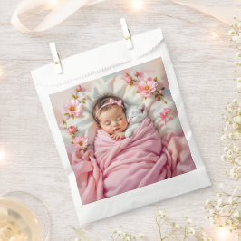 ピンクフローラベビーガールと白い子猫 フェイバーバッグ