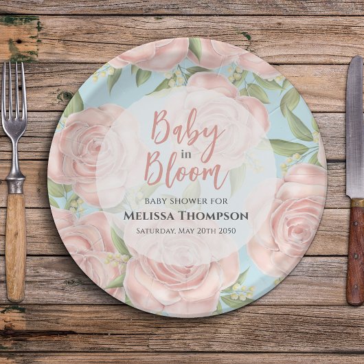 ピンクフローラベビーガールカスタムシャワー ペーパープレート
