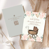 ピンクフローラベビーガールシャワーテンプレートヴィンテージ 招待状