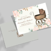 ピンクフローラベビーガールシャワーヴィンテージテンプレート 招待状