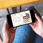 ピンクフローラベビーガールシャワーヴィンテージテンプレート 招待状