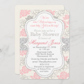 ピンクフローラベビーガールシャワー招待状 招待状 (正面/裏面)