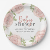 ピンクフローラベビーガールシャワー ペーパープレート (正面)