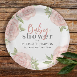 ピンクフローラベビーガールシャワー ペーパープレート