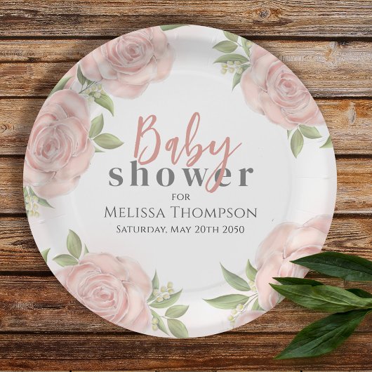 ピンクフローラベビーガールシャワー ペーパープレート