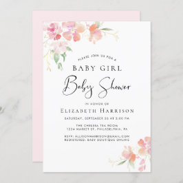 ピンクフローラベビーガールシャワー 招待状