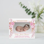 ピンクフローラベビーガール写真誕生のお知らせ 案内状 (スタンド正面)