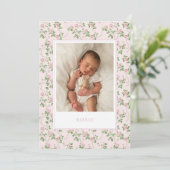 ピンクフローラベビーガール出生届 案内状 (スタンド正面)