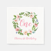 ピンクフローラベビーガール1st誕生日パーティーナプキン スタンダードカクテルナプキン (正面)