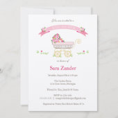 ピンクフローラベビーキャリッジベビーシャワー招待状 招待状 (正面)