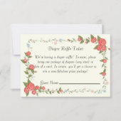 ピンクフローラベビーシャワーおむつラッフルチケットカード 招待状 (正面)