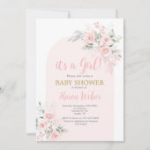 ピンクフローラベビーシャワーガール招待状 招待状 (正面)