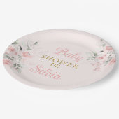 ピンクフローラベビーシャワーガール ペーパープレート (アングル)