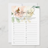 ピンクフローラベビーシャワーゲームベビー名レースカード 招待状 (正面)