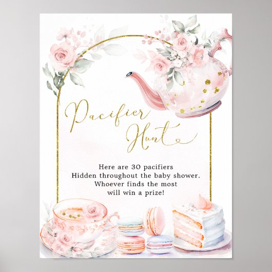 ピンクフローラベビーシャワーティーパーティーおしゃぶり狩り ポスター (正面)
