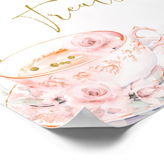 ピンクフローラベビーシャワーティーパーティースイーツ&スイーツ ポスター (角)