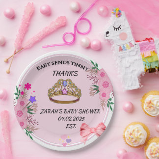 ピンクフローラベビーシャワー紙プレート ペーパープレート