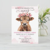 ピンクフローラベビーハイランドカウズ誕生日 招待状 (スタンド正面)