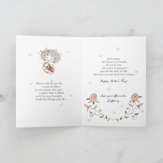 ピンクフローラベビーハート母の日 カード (内部)