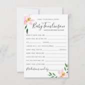 ピンクフローラベビー予測ベビーシャワーゲームカード 招待状 (正面)