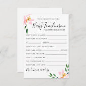 ピンクフローラベビー予測ベビーシャワーゲームカード 招待状 (正面/裏面)