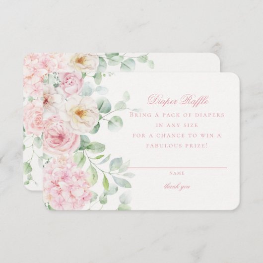ピンクフローラベビー開花おむつラッフルカード エンクロージャーカード (正面/裏面)
