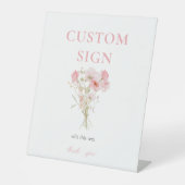 ピンクフローラベビー開花ベビーシャワーカスタムサイン 台座サイン (正面)