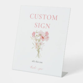 ピンクフローラベビー開花ベビーシャワーカスタムサイン 台座サイン