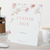ピンクフローラベビー開花ベビーシャワーカスタムサイン 台座サイン (インサイチュ)