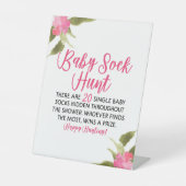 ピンクフローラベビー靴下狩りベビーシャワーゲーム 台座サイン (正面)
